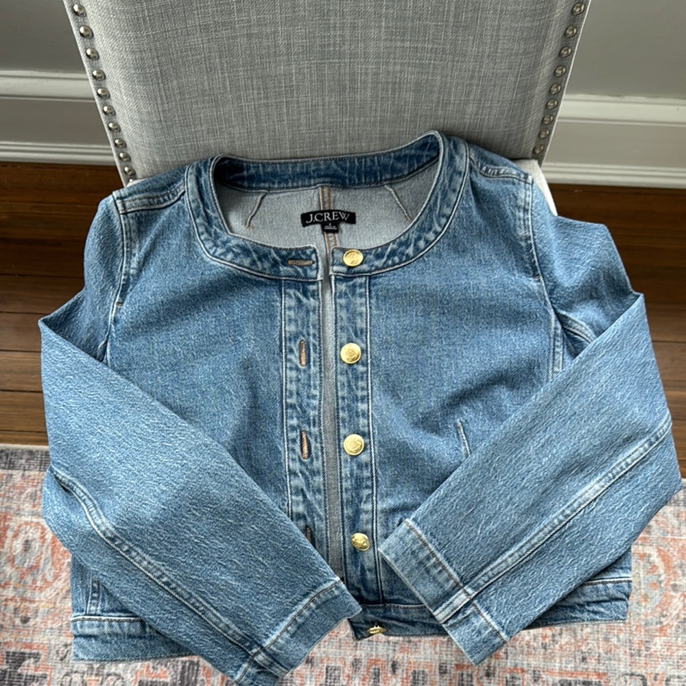J. Crew Light Blue Denim Jacket with Gold Buttons